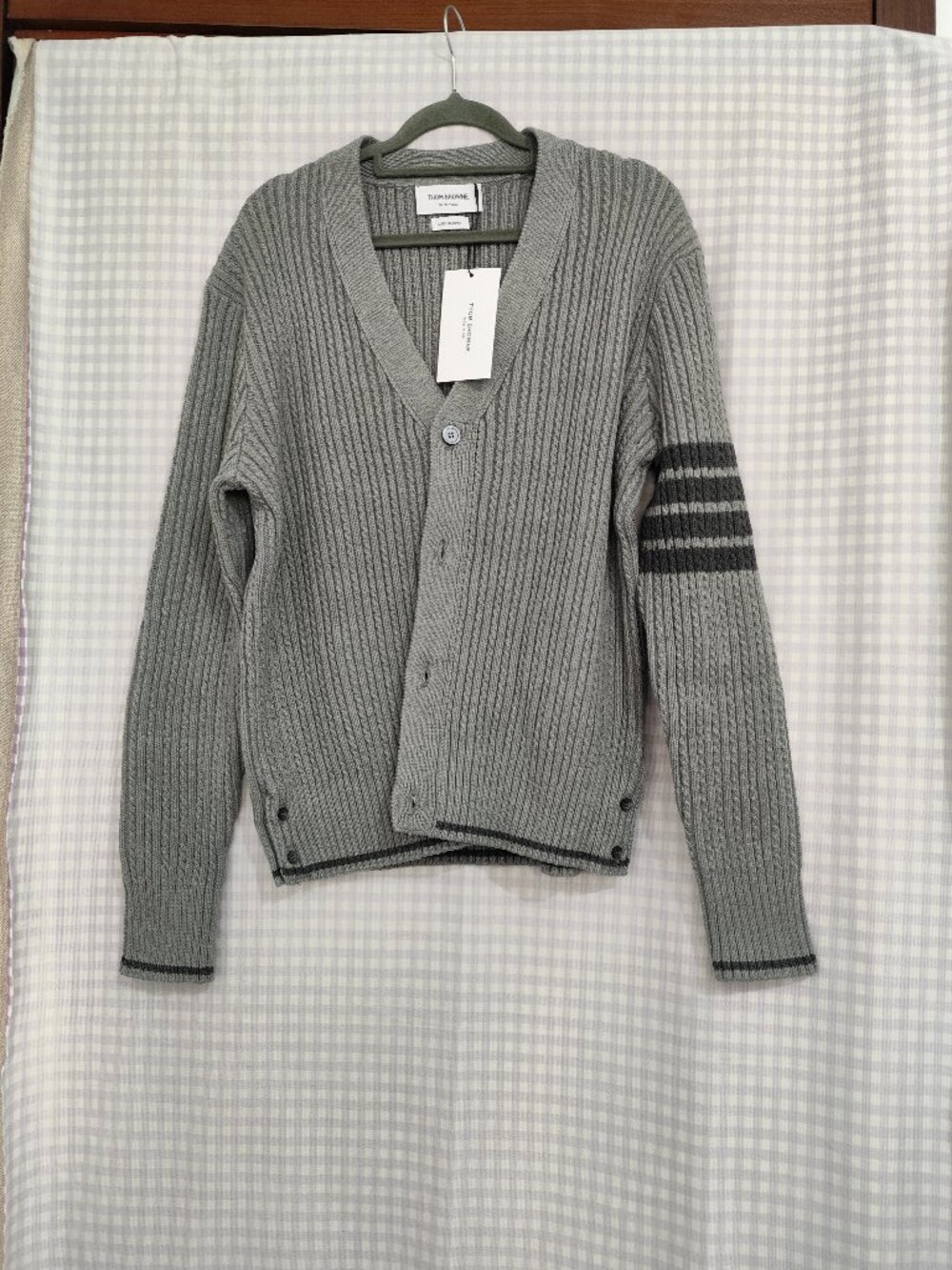 Thom Browne Grey Chunky Cable-Knit V-Neck Cardigan